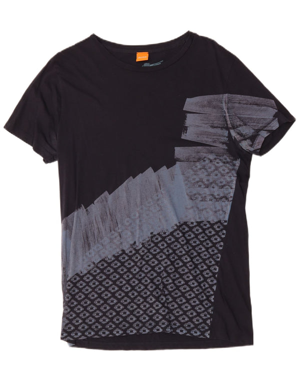 Hugo Boss Mens Graphic T-Shirt Top Large Navy Blue Geometric Cotton