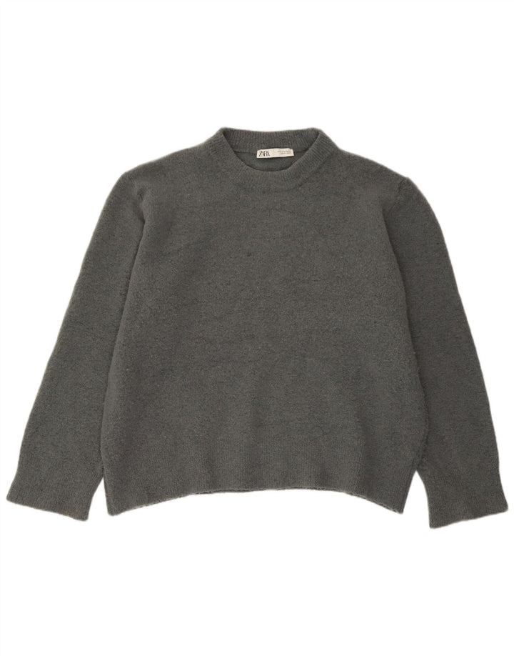 Zara Womens Oversized Crew Neck Jumper Sweater UK 14 Medium Grey Acrylic