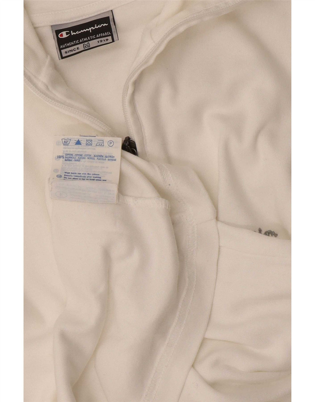 Champion Womens Zip Neck Top Long Sleeve UK 14 Medium White Cotton