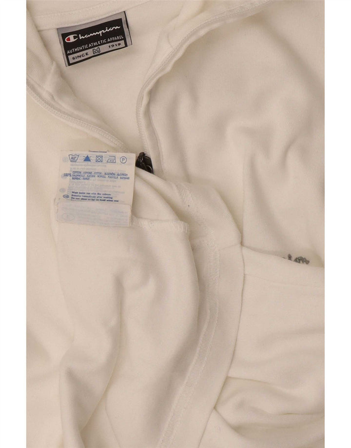 Champion Womens Zip Neck Top Long Sleeve UK 14 Medium White Cotton