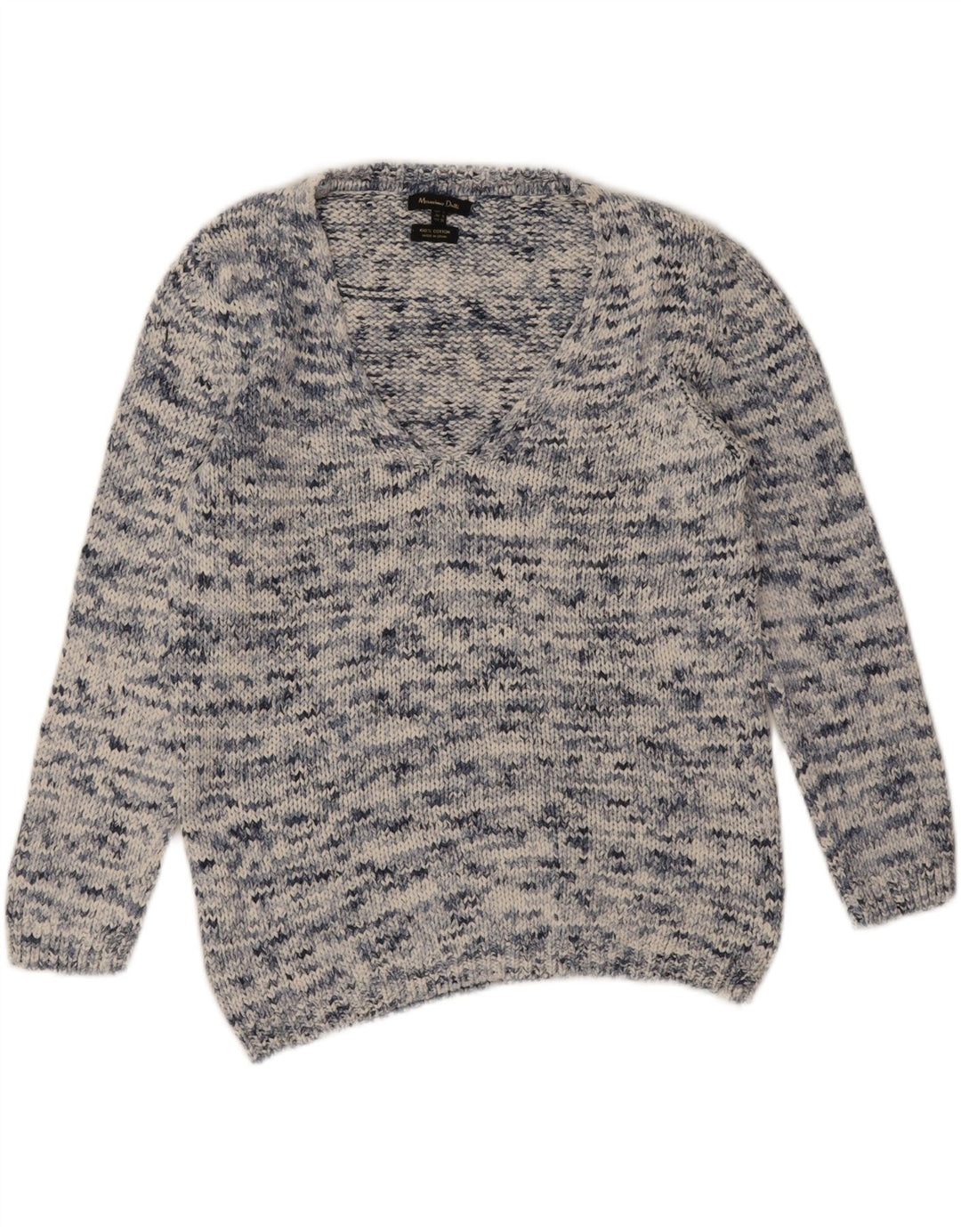 Massimo Dutti Womens V-Neck Jumper Sweater UK 10 Small Blue Flecked