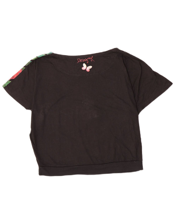 Desigual Womens Graphic T-Shirt Top UK 16 Large Noir Floral Coton