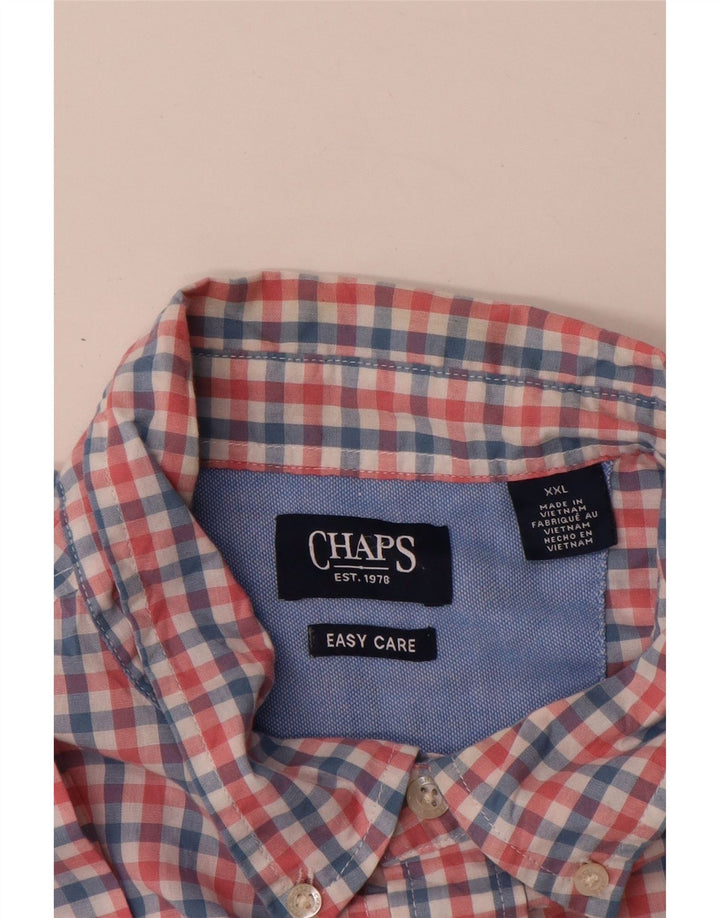 Chaps Mens Easy Care Short Sleeve Shirt 2XL Pink Gingham Cotton