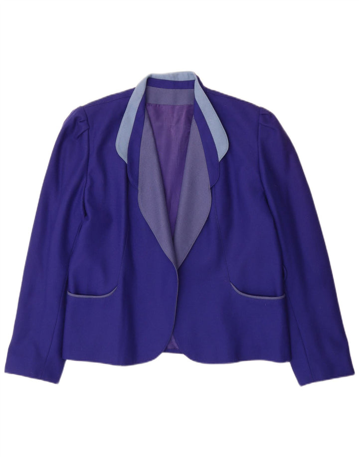Vintage mujer abierta Blazer chaqueta Reino Unido 14 lana púrpura grande