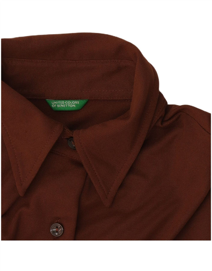 Benetton Womens Short Sleeve Shirt Blouse UK 14 Medium Brown Polyester