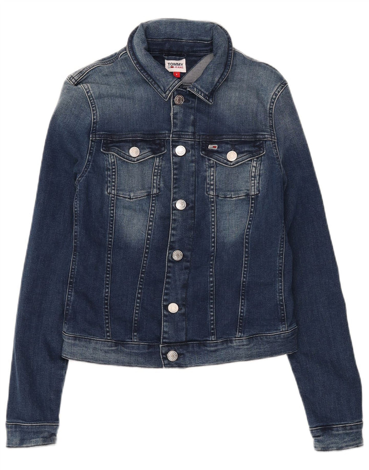 TOMMY HILFIGER Womens Crop Denim Jacket UK 10 Small Blue Cotton