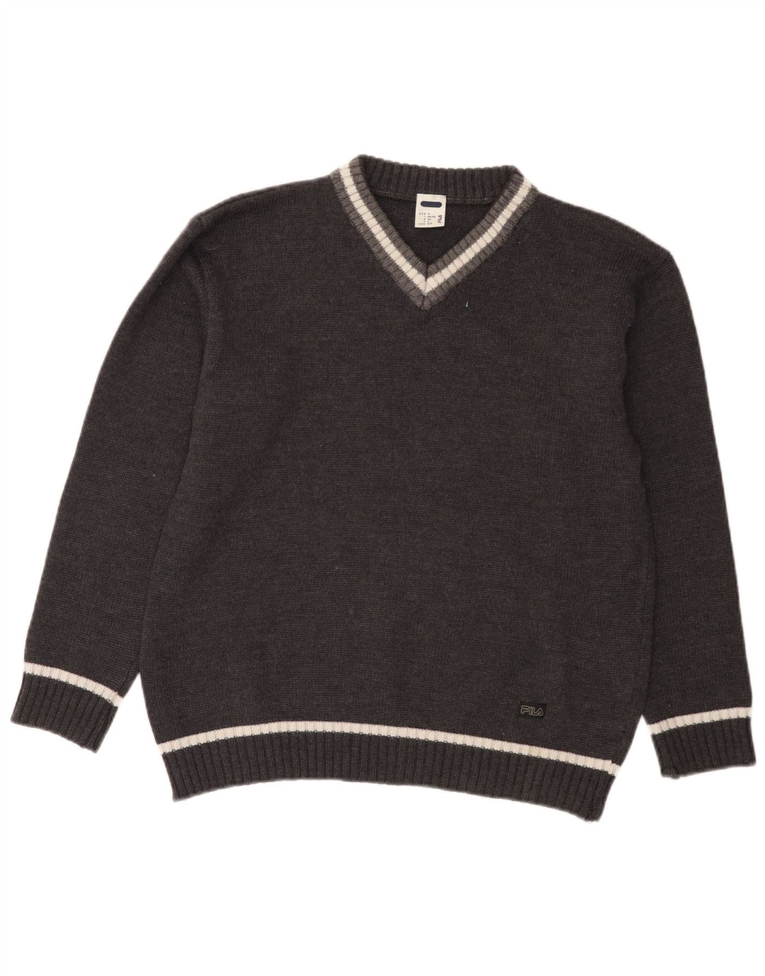 Fila Mens V-Neck Jumper Sweater Small Grey
