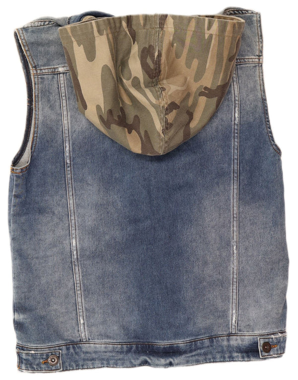 Zara Hombre Chaleco Vaquero Con Capucha UK 38 Algodón Azul Medio