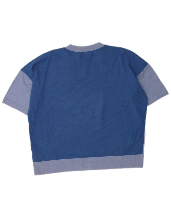Marks & Spencer Womens Short Sleeve V-Neck Jumper Sweater UK 10 Small Blue