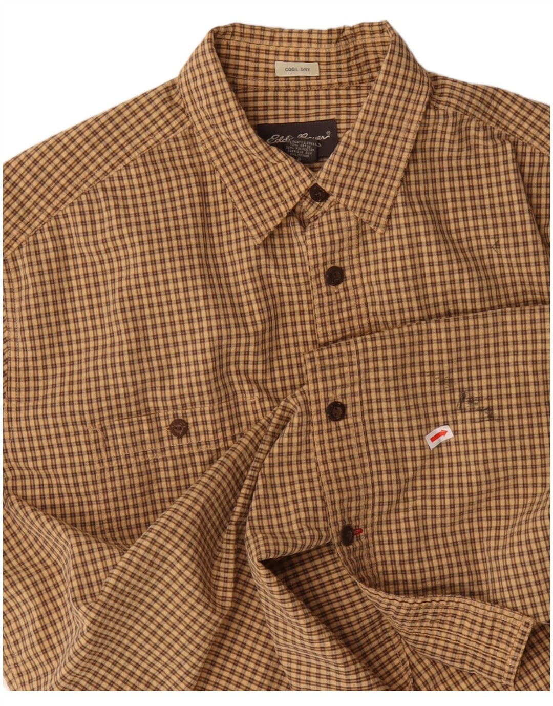 EDDIE BAUER Mens Short Sleeve Shirt Large Beige Check
