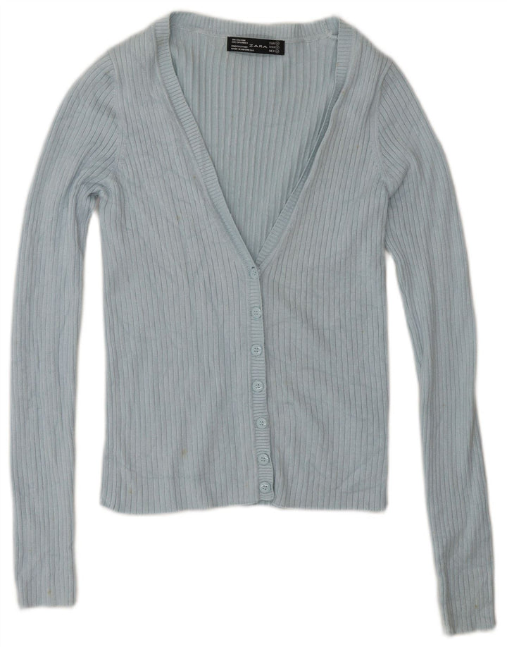 Zara Womens Cardigan Sweater UK 12 Medium Blue Rayon