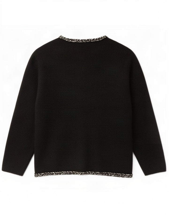 vintage Femme Cardigan Pull UK 12 Moyen Noir Polyamide