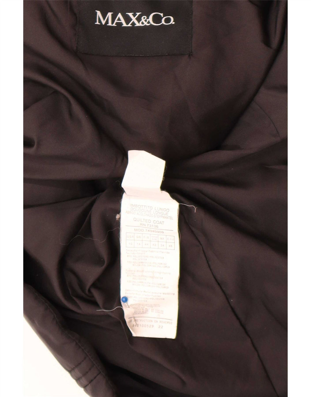 Sobretudo acolchoado feminino Max & Co. UK 14 poliéster preto médio