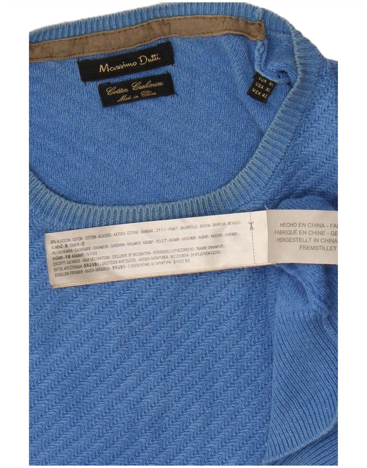 Massimo Dutti Mens Crew Neck Jumper Sweater XL Blue Cotton
