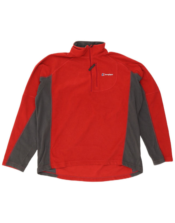 Berghaus Mens Zip Neck Fleece Jumper XL Red Colourblock Polyester