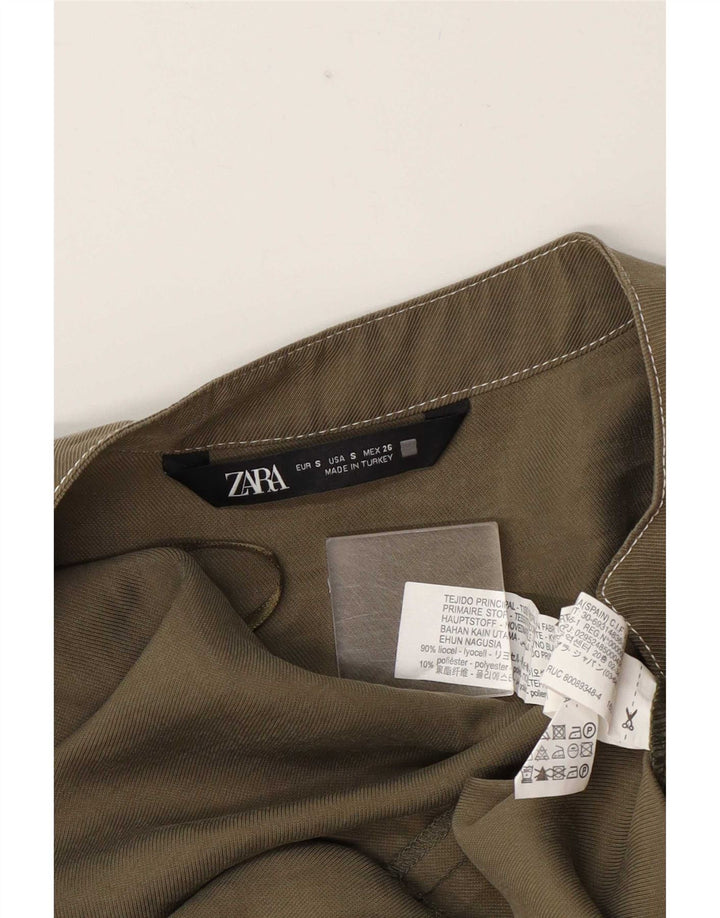 Zara Womens Short Sleeve Jumpsuit UK 10 Small Khaki Lyocell