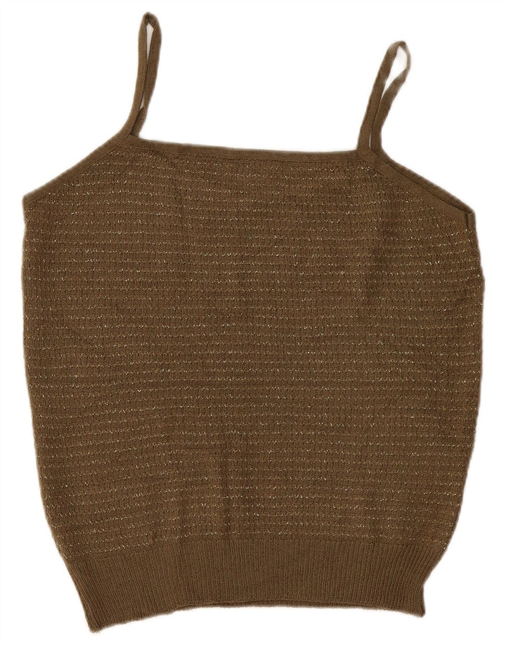 Canottiera vintage da donna in maglia lavorata a maglia UK 14 media kaki