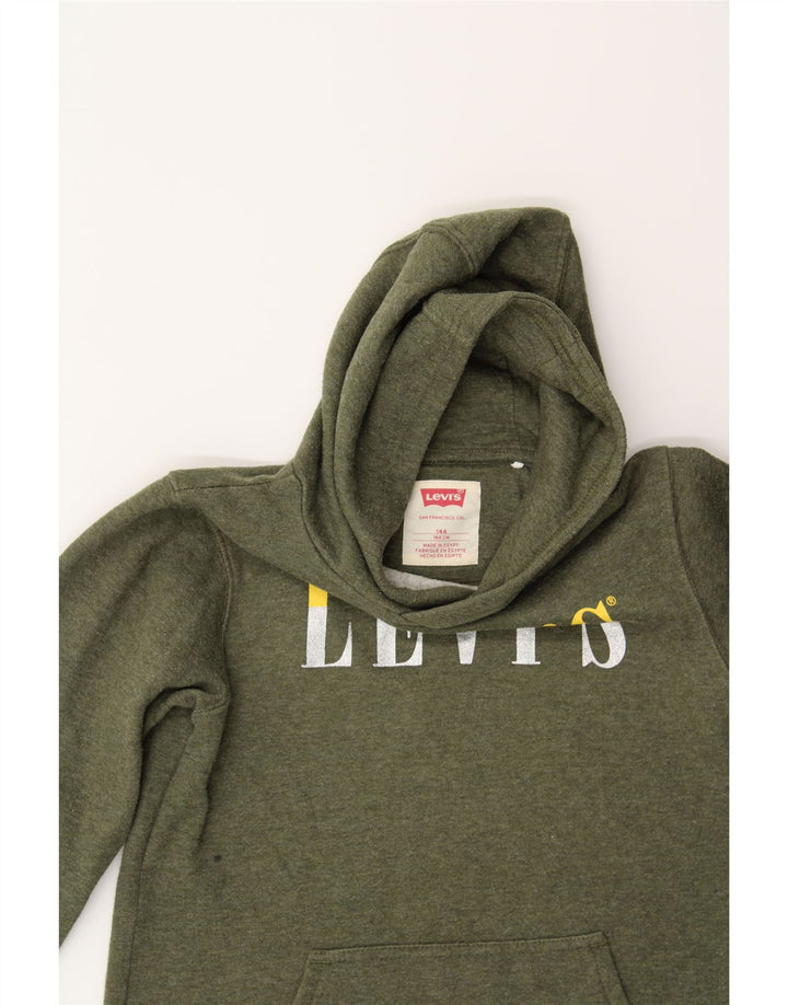 LEVI'S Girls Graphic Hoodie Jumper 13-14 Years Green Cotton Vintage Levi's and Second-Hand Levi's from Messina Hembry 