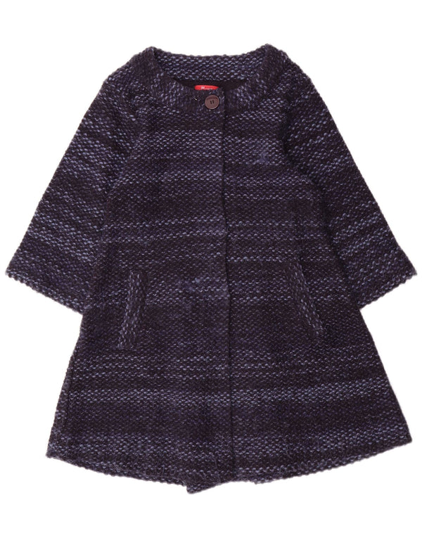 Monsoon Womens 3/4 Sleeve Knit Overcoat UK 10 Small Navy Blue Striped