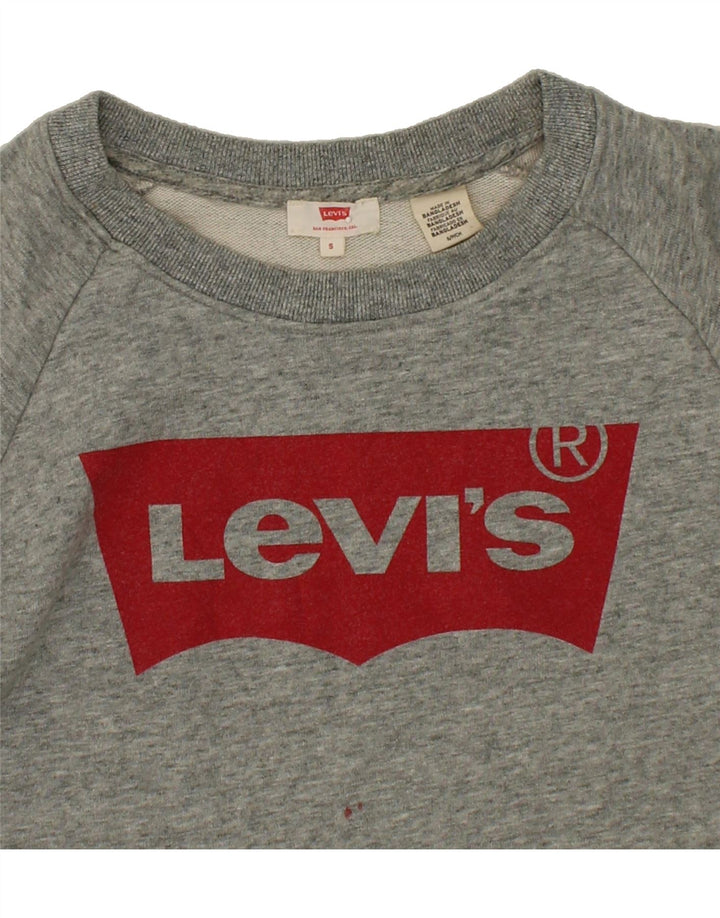 LEVI'S Womens Oversized Graphic Sweatshirt Jumper UK 10 Small Grey Cotton Vintage Levi's and Second-Hand Levi's from Messina Hembry 
