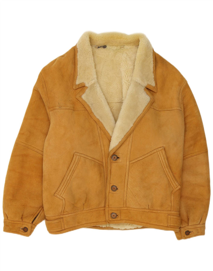 Vintage Mens Shearling Jacket IT 54 2XL Brown Leather
