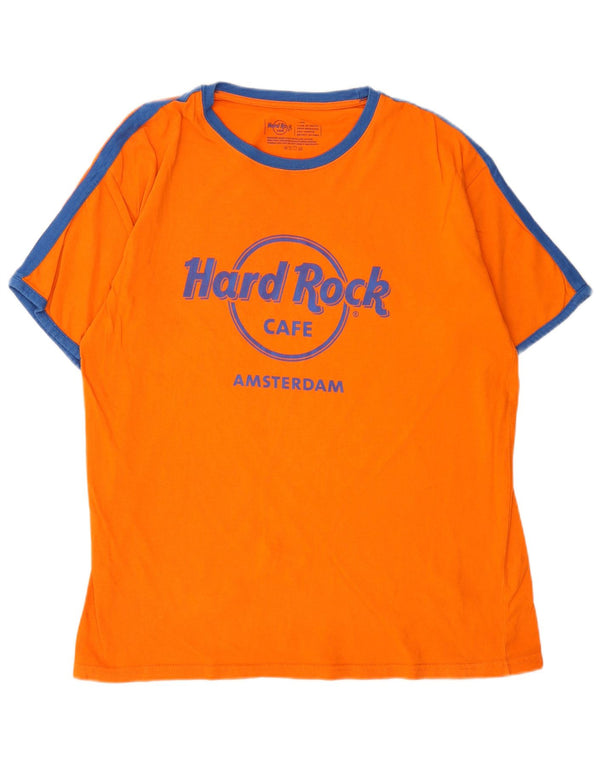 Hard Rock Cafe Herren Amsterdam Graphic T-Shirt Top Large Orange Colourblock