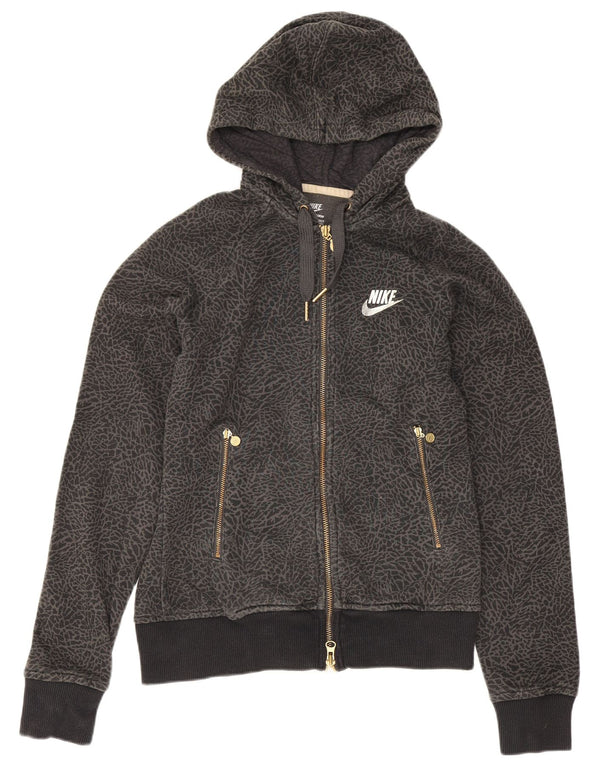 Nike Damen-Kapuzenpullover mit Reißverschluss, UK 10, klein, grau, Baumwolle mit Tiermuster