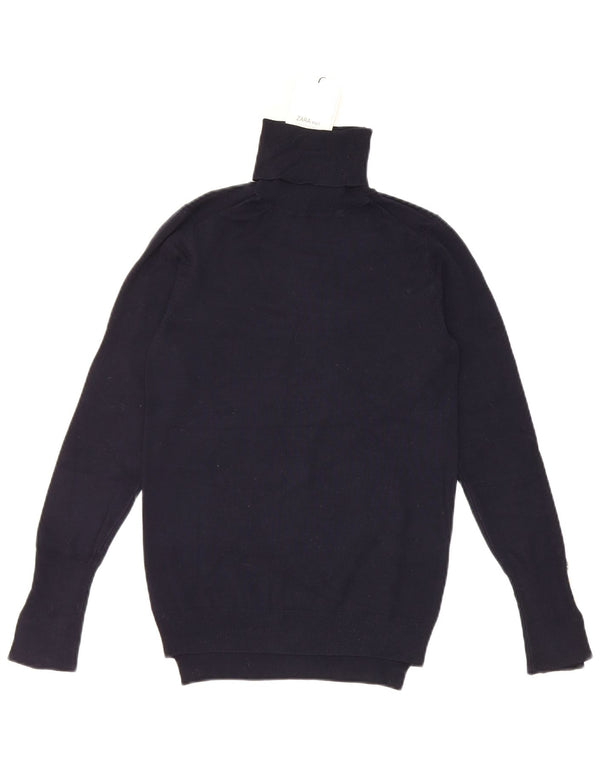 Pulover pentru femei Zara cu gât rulat UK 12 Medium Bleumarin Viscoză