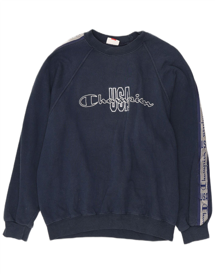 CHAMPION Felpa con grafica da uomo Maglione medio in cotone blu navy