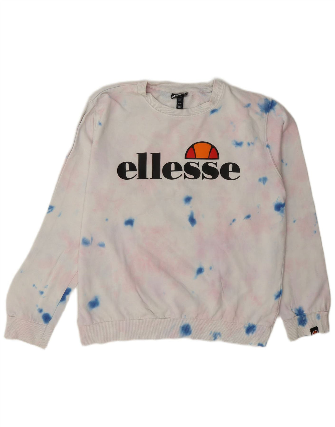 Ellesse Womens Graphic Sweatshirt Jumper UK 12 Medium White Tie Dye Cotton