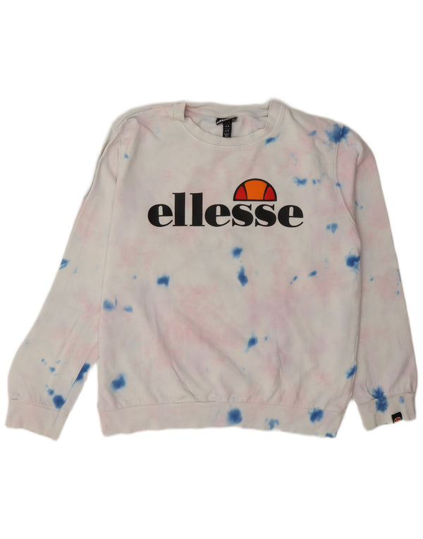 Ellesse Womens Graphic Sweatshirt Pullover UK 12 Mittelweiße Batik-Baumwolle