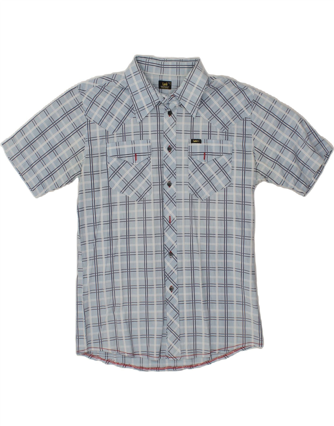 LEE Mens Short Sleeve Shirt Large Blue Check Cotton Vintage Lee and Second-Hand Lee from Messina Hembry 