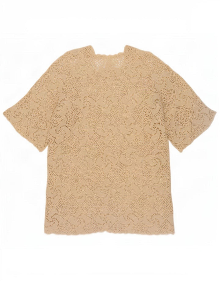 Vintage Damen Häkelbluse Top UK 16 Large Beige