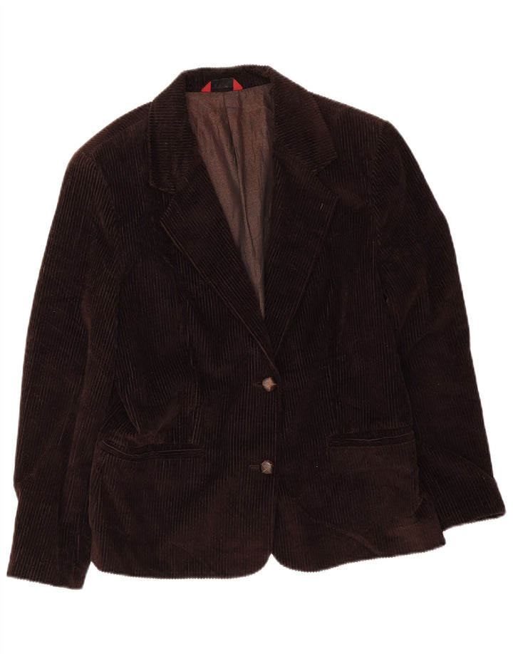 Sisley Dame 2-knaps Corduroy Blazer Jacket UK 16 Stor brun bomuld