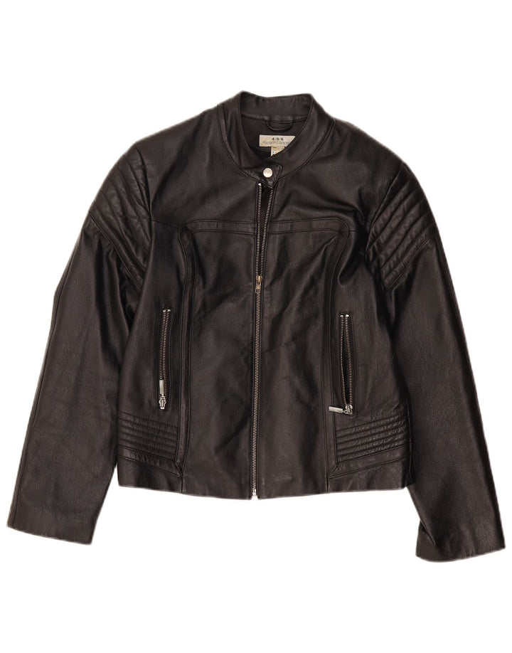 VINTAGE Womens Biker Leather Jacket UK 8 Small Black Leather