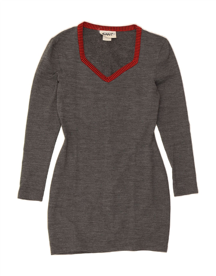 AVANT Womens Long Sleeve Jumper Dress UK 12 Medium Grey Houndstooth Vintage Avant and Second-Hand Avant from Messina Hembry 