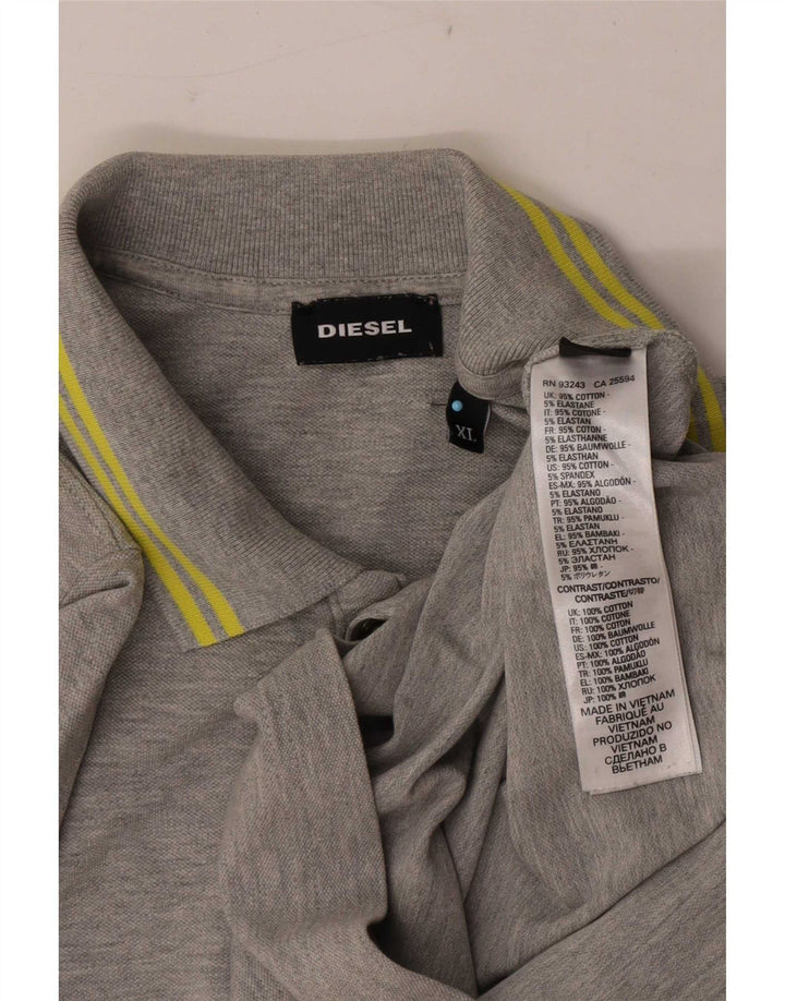 Diesel Mens Polo Shirt XL Grey Striped Cotton