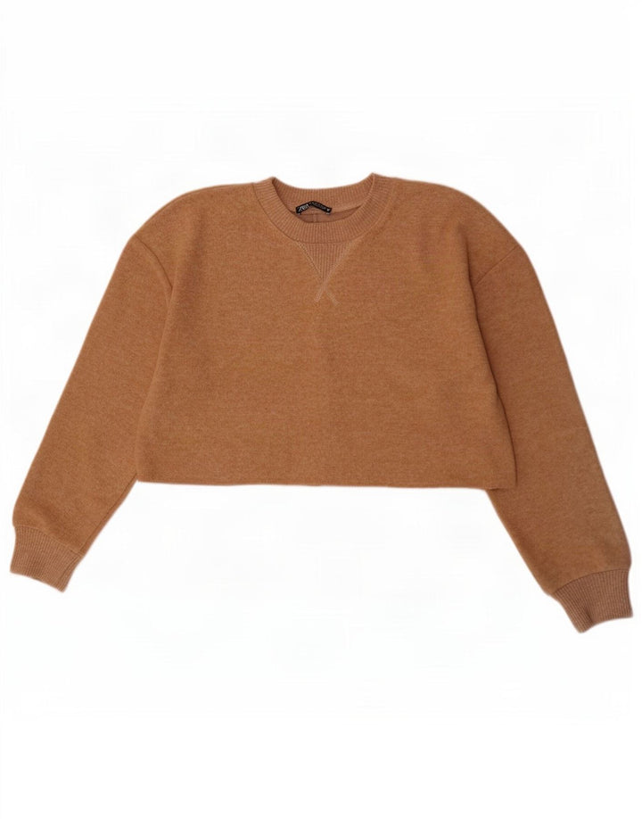 Damski sweter typu Crop Bluza Zara UK 14 Średni Beżowy Poliester