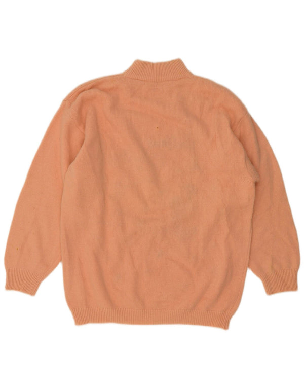 Vintage Womens Graphic Turtle Neck Jumper Sweater UK 16 Large Pink Floral