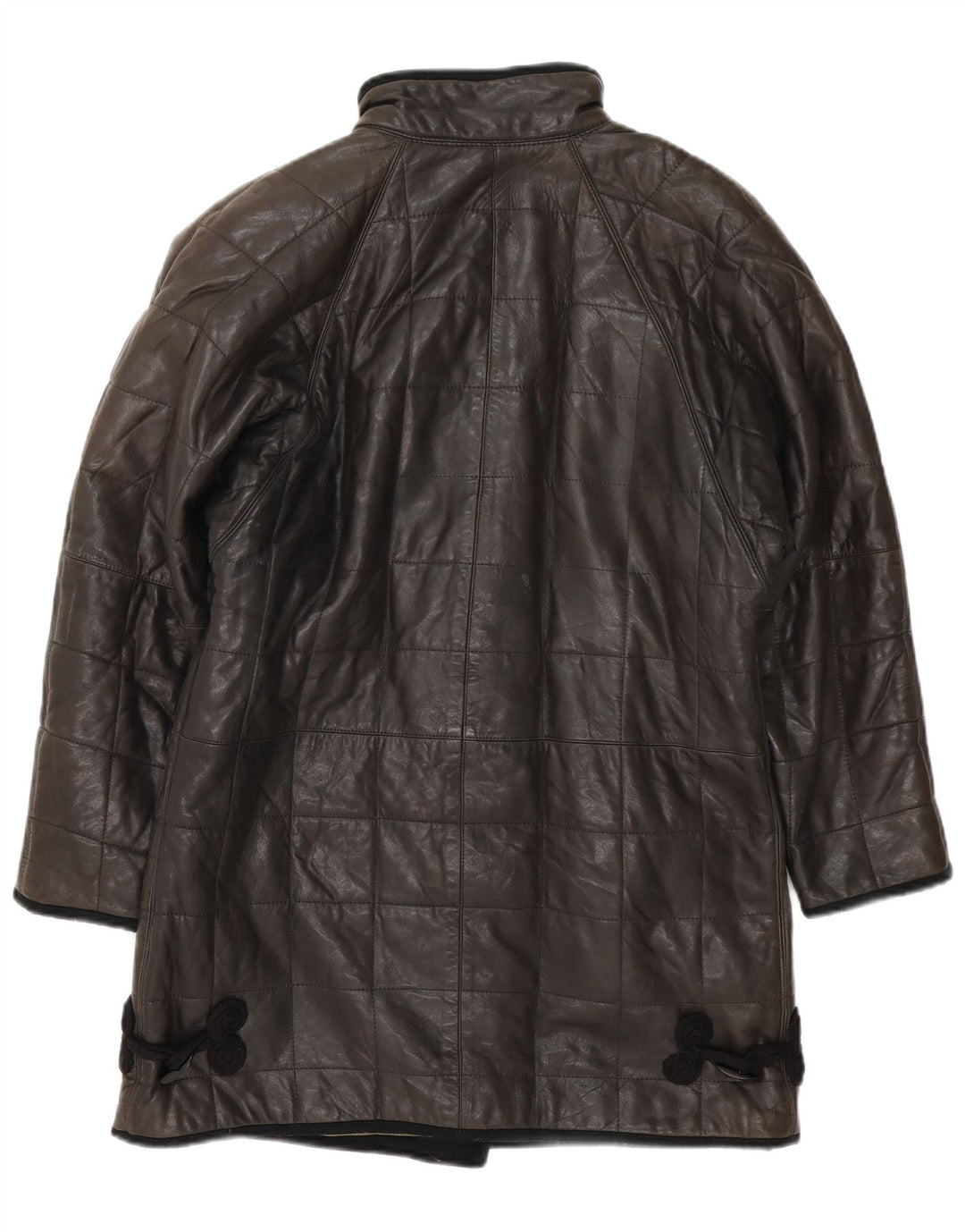 Casaco de couro acolchoado feminino vintage UK 12 médio preto
