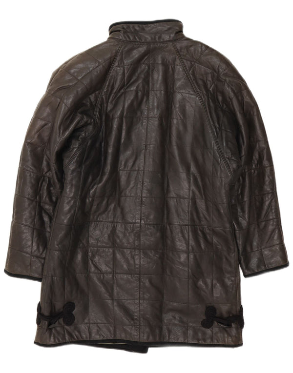 Vintage polstret læderfrakke til kvinder UK 12 Medium Black