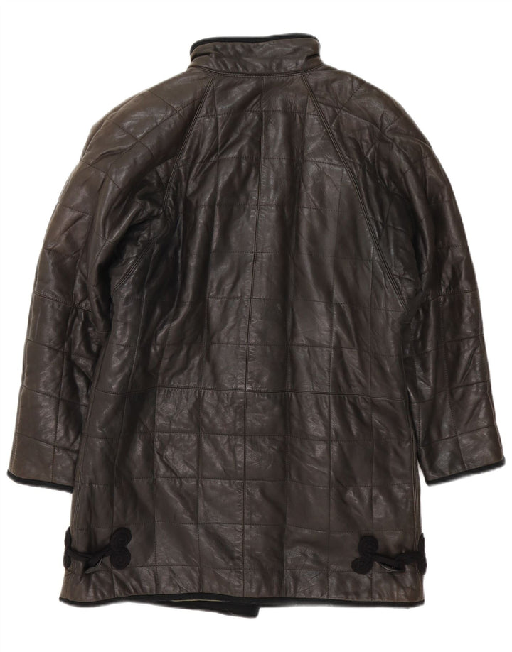 Casaco de couro acolchoado feminino vintage UK 12 médio preto