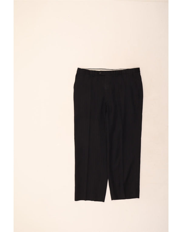 Pantaloni da abito dritti da uomo Marks & Spencer W38 L29 a righe blu navy