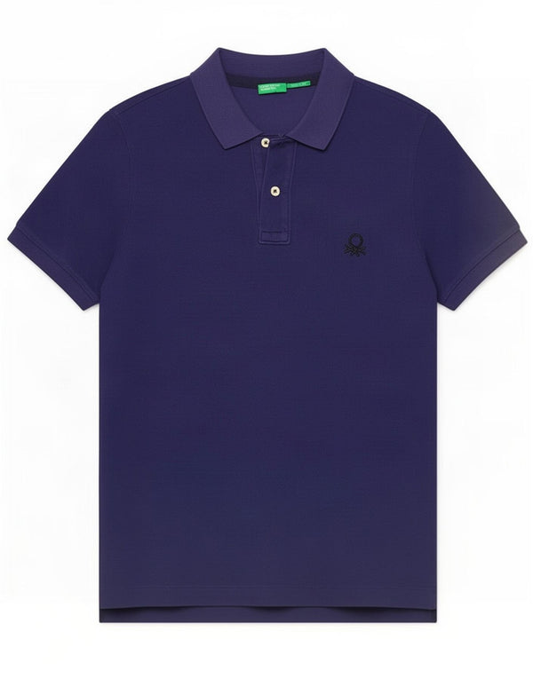 Polo Benetton da uomo con vestibilità muscolare, colore blu navy medio