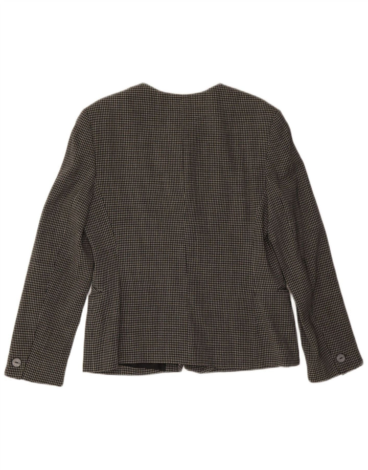 LAUREL Womens 4 Button Blazer Jacket EU 42 Large Grey Houndstooth Wool