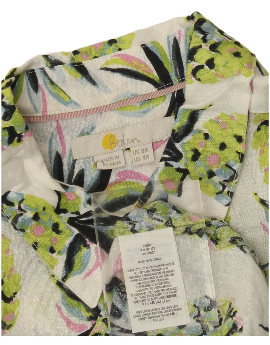 BODEN Dame Oversized Longline abstrakt mønster skjorte UK 8 Small Green