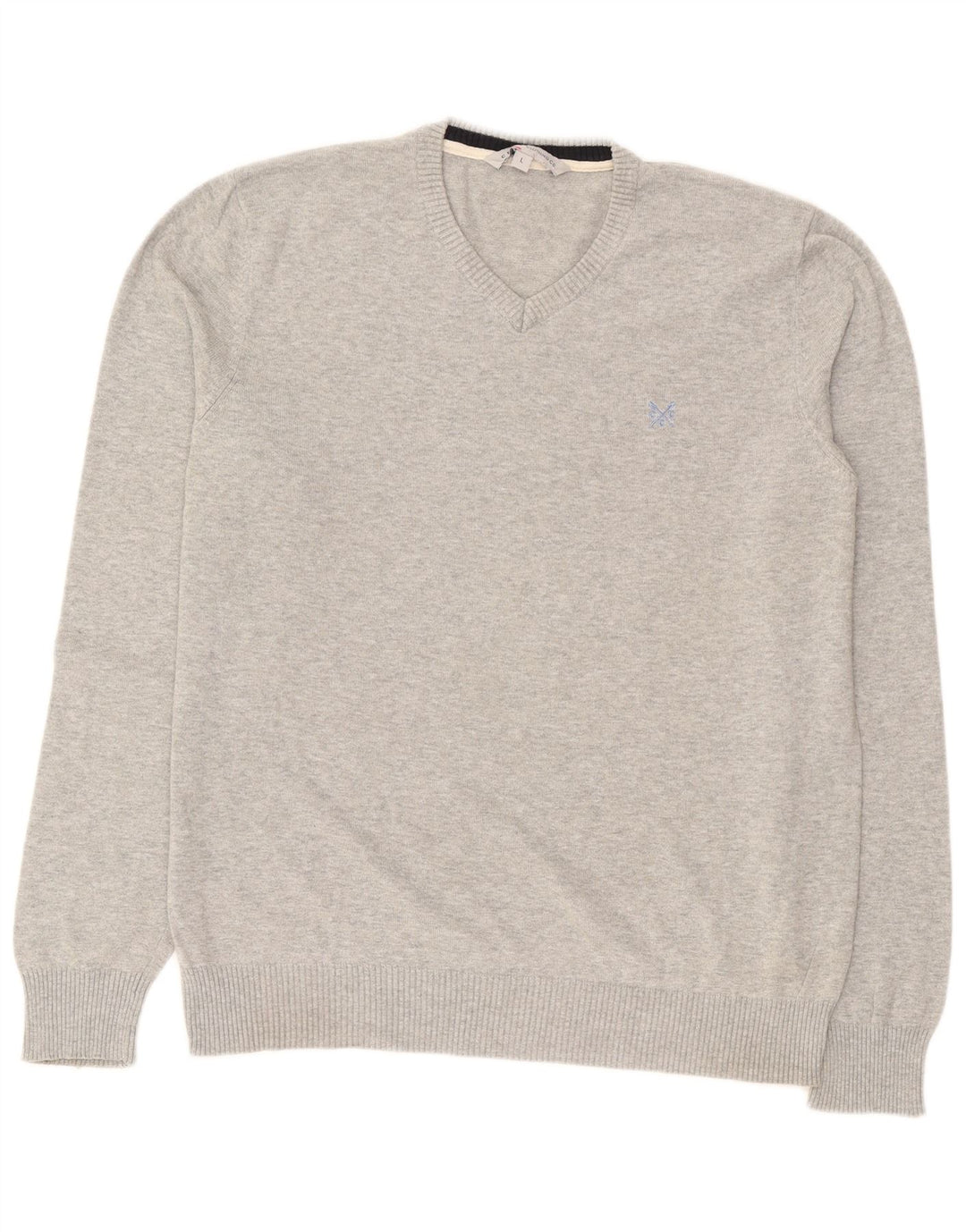 CREW CLOTHING Suéter masculino com decote em V grande algodão cinza