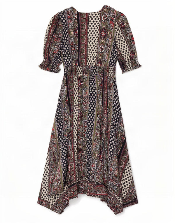 Abito asimmetrico da donna Monsoon UK 14 Grande cotone Paisley multicolore