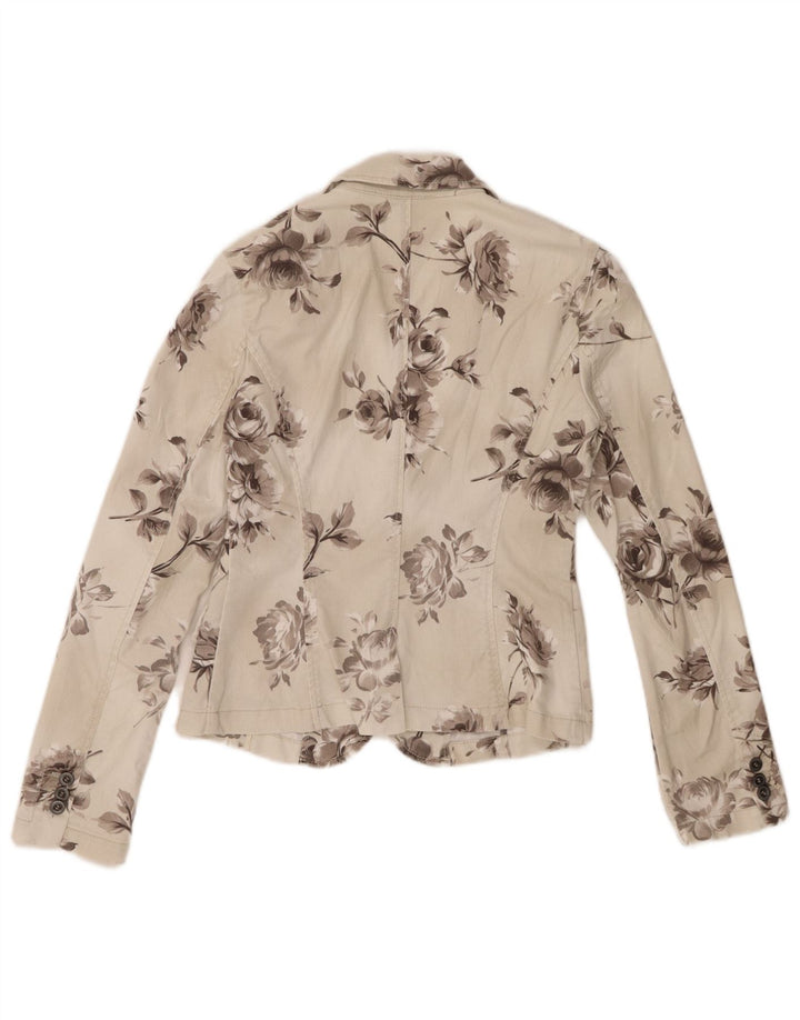 Sisley Dame 2 Button Denim Blazer Jacket UK 10 Small Off White Floral