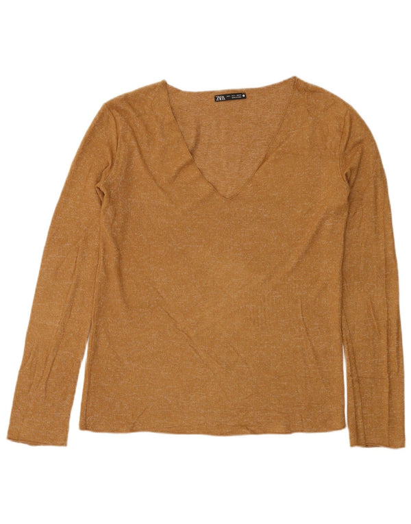 Zara Dame Top Langærmet UK 10 Small Beige Flecked
